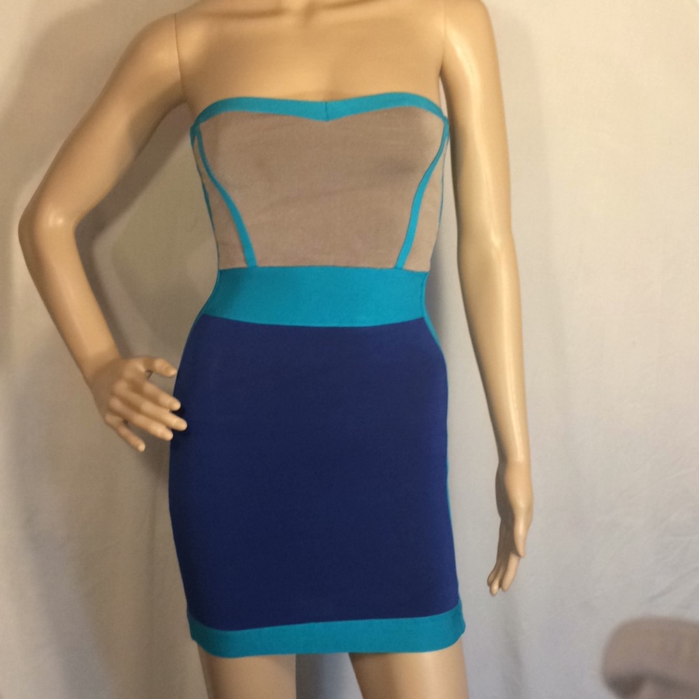 Preowned Bebe Blue & Gray Tube Dress, Size XS